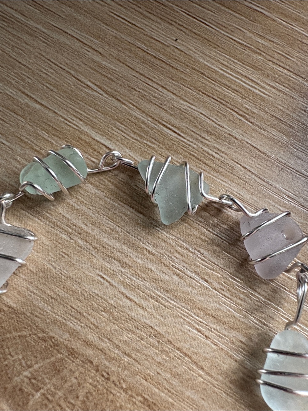 Hand Crafted Silver Plated Wire-Wrapped Sea Glass Bracelet - Picture 6 of 10